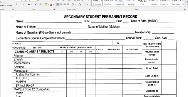 deped form 137-e for elementary